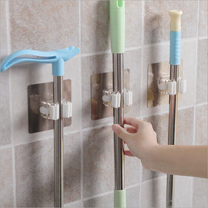 Self-adhesive Broom Mop Holder Home Space Saving Wall Suction Clip Hook 2PCS