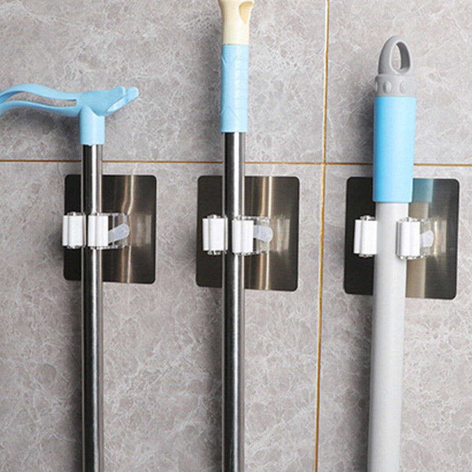 Self-adhesive Broom Mop Holder Home Space Saving Wall Suction Clip Hook 2PCS