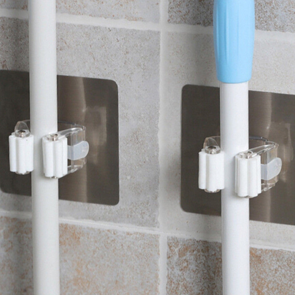 Self-adhesive Broom Mop Holder Home Space Saving Wall Suction Clip Hook 2PCS