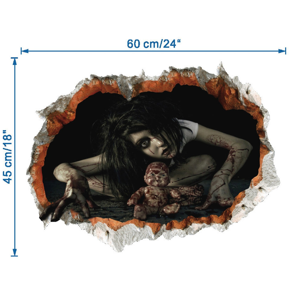 Halloween Zombie 3D Broken Wall Art Sticker For Bedroom