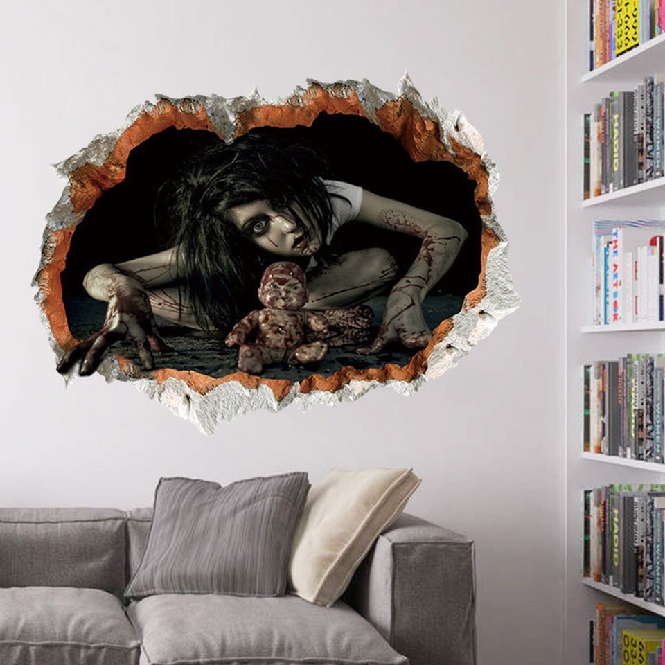 Halloween Zombie 3D Broken Wall Art Sticker For Bedroom