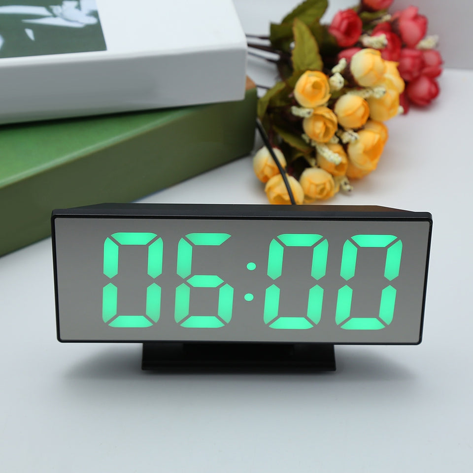 Digital Mirror Surface Alarm Clock with Large LED Display USB Port for Bedroom