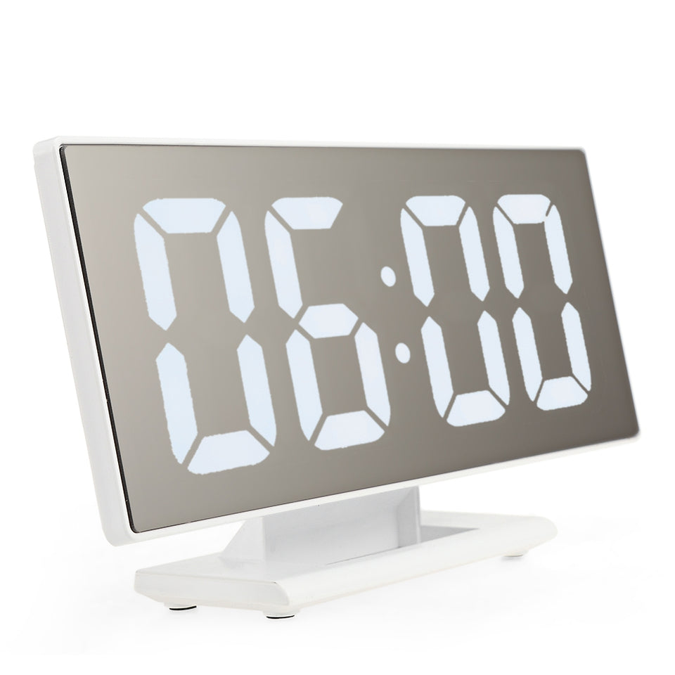 Digital Mirror Surface Alarm Clock with Large LED Display USB Port for Bedroom