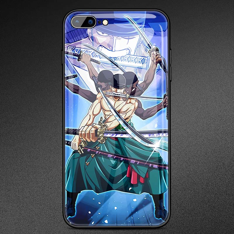 Funda de teléfono de vidrio templado Luffy Zoro de una pieza de dibujos animados para iPhone XSmax XR XS X 8 7 6s 6 plus cubierta de lujo Funda Coque