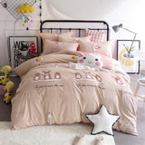 3/4 piezas de dibujos animados impreso ropa de cama 100% algodón doble rey tamaño rosa azul buho edredón cubierta de dibujos animados sábana de cama ropa de cama