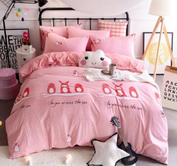 3/4 piezas de dibujos animados impreso ropa de cama 100% algodón doble rey tamaño rosa azul buho edredón cubierta de dibujos animados sábana de cama ropa de cama