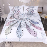 Juego de cama de atrapasueños de luna de 3 piezas Juego de edredón de plumas de tamaño Queen juego de cama blanca conjunto de ropa de cama de diseño de mejor regalo