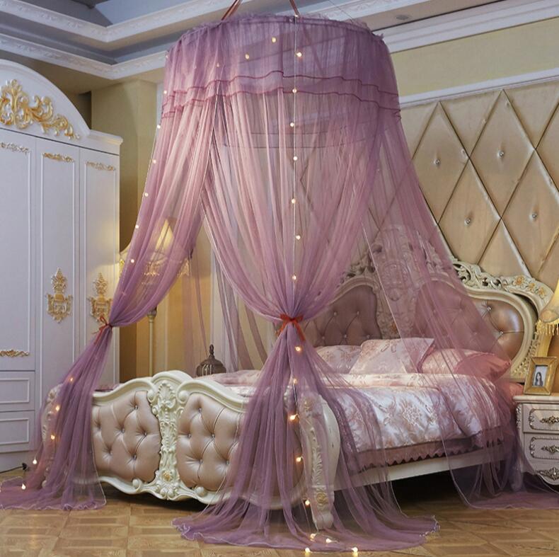 Princesa mosquitera doble cama cortinas cortina de dormir dosel red Full Queen King Size Net 120 cm diamter led regalo Luz