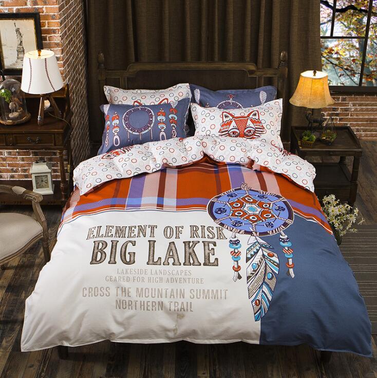 3/4 piezas Juego de cama de dibujos animados 100% algodón doble reina rey tamaño rosa azul búho edredón funda de edredón de dibujos animados sábana ropa de cama ropa de cama