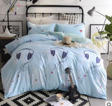 3/4 piezas de dibujos animados impreso ropa de cama 100% algodón doble rey tamaño rosa azul buho edredón cubierta de dibujos animados sábana de cama ropa de cama