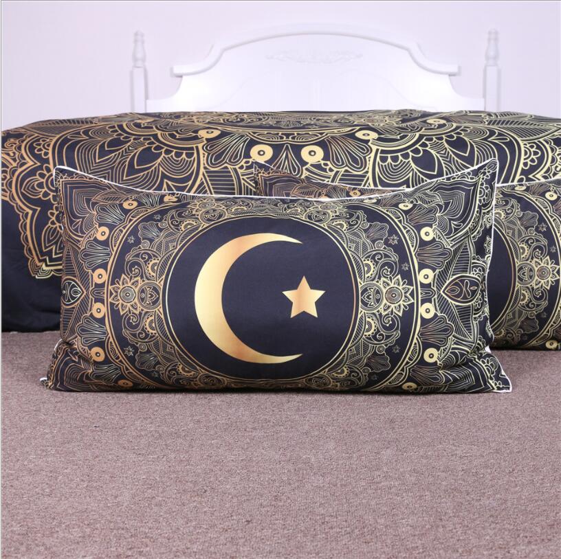 Funda de edredón de moda 3 piezas de Mandala de Bonzing dorado flores estrella Luna negro azul oscuro conjunto de ropa de cama suave cubierta individual cubierta de cama