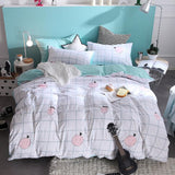 3/4 piezas de dibujos animados impreso ropa de cama 100% algodón doble rey tamaño rosa azul buho edredón cubierta de dibujos animados sábana de cama ropa de cama