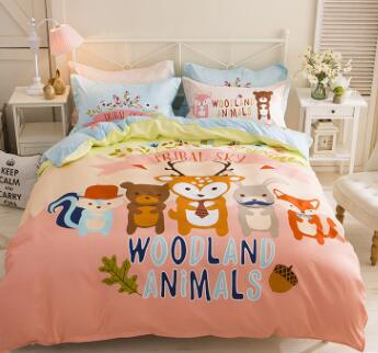 3/4 piezas Juego de cama de dibujos animados 100% algodón doble reina rey tamaño rosa azul búho edredón funda de edredón de dibujos animados sábana ropa de cama ropa de cama
