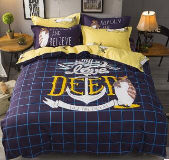 3/4 piezas Juego de cama de dibujos animados 100% algodón doble reina rey tamaño rosa azul búho edredón funda de edredón de dibujos animados sábana ropa de cama ropa de cama
