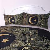 Funda de edredón de moda 3 piezas de Mandala de Bonzing dorado flores estrella Luna negro azul oscuro conjunto de ropa de cama suave cubierta individual cubierta de cama