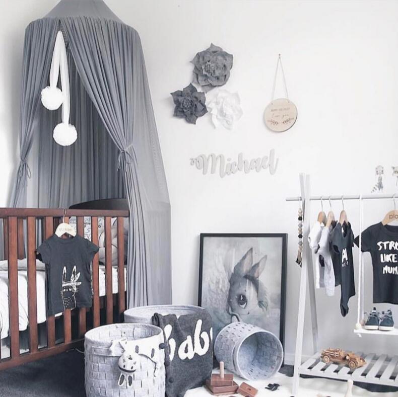 INS nórdico niños ropa de cama redonda cúpula cama dosel algodón Lino mosquitera cortina para habitación de niñas