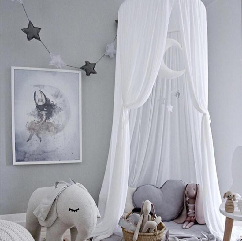 INS nórdico niños ropa de cama redonda cúpula cama dosel algodón Lino mosquitera cortina para habitación de niñas