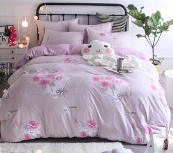 3/4 piezas de dibujos animados impreso ropa de cama 100% algodón doble rey tamaño rosa azul buho edredón cubierta de dibujos animados sábana de cama ropa de cama