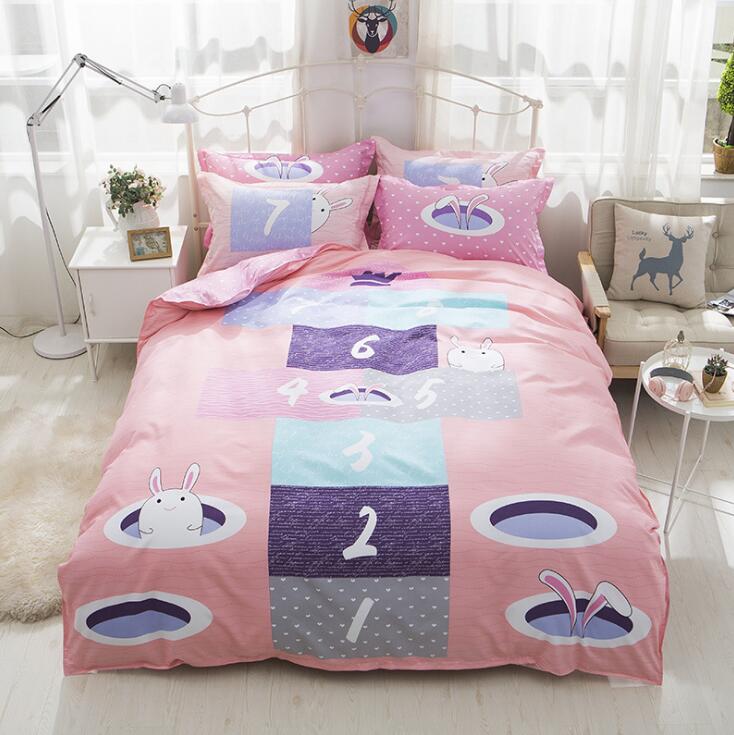 3/4 piezas Juego de cama de dibujos animados 100% algodón doble reina rey tamaño rosa azul búho edredón funda de edredón de dibujos animados sábana ropa de cama ropa de cama