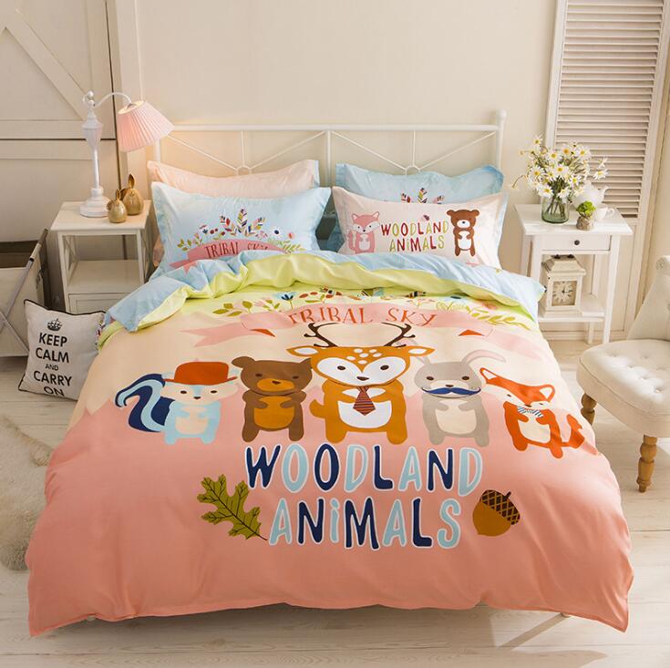 3/4 piezas Juego de cama de dibujos animados 100% algodón doble reina rey tamaño rosa azul búho edredón funda de edredón de dibujos animados sábana ropa de cama ropa de cama