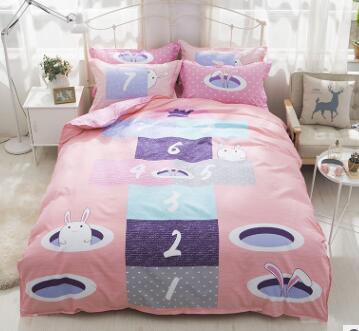 3/4 piezas Juego de cama de dibujos animados 100% algodón doble reina rey tamaño rosa azul búho edredón funda de edredón de dibujos animados sábana ropa de cama ropa de cama