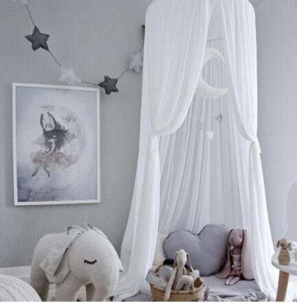 INS nórdico niños ropa de cama redonda cúpula cama dosel algodón Lino mosquitera cortina para habitación de niñas