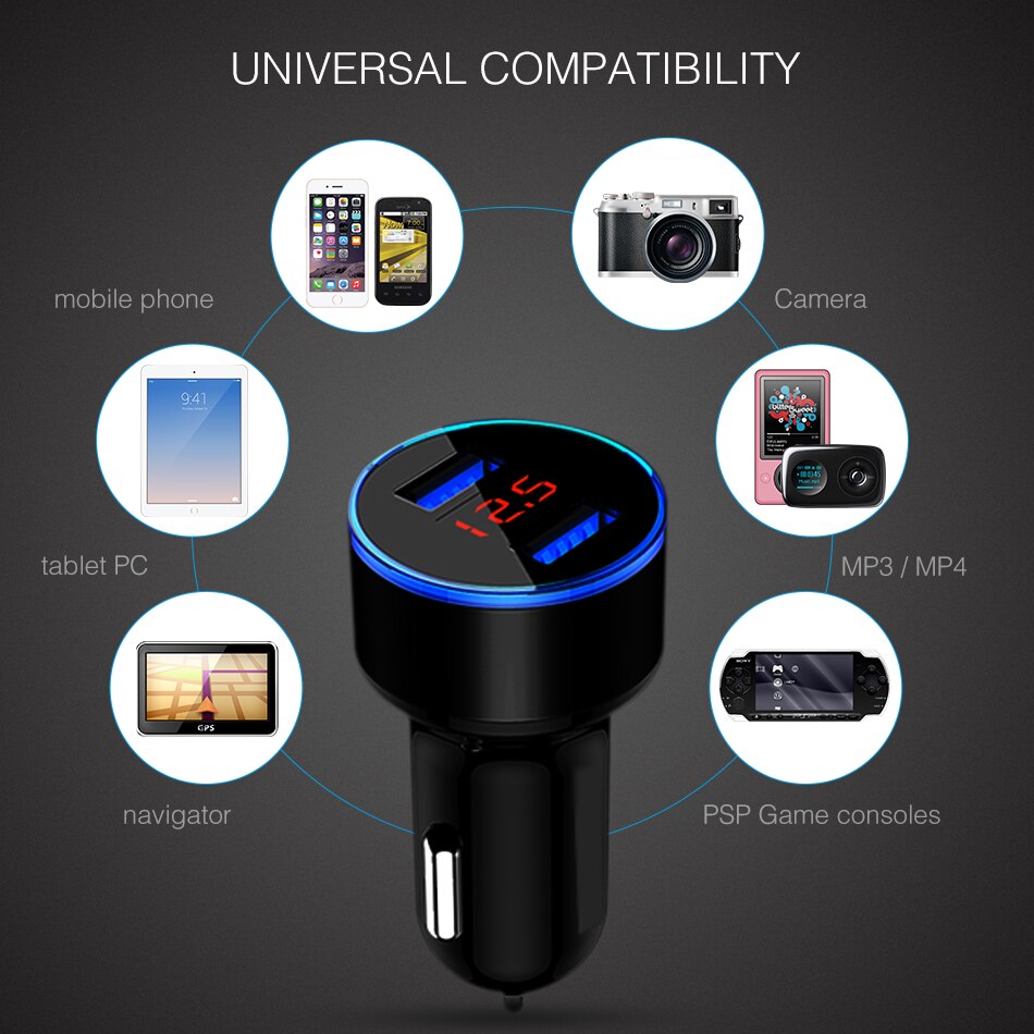 Cargador de coche USB Dual 3.1A con pantalla LED Universal para teléfono móvil cargador de coche para iPhone Xiaomi Samsung Huawei Oneplus tablet