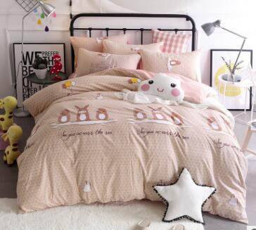 3/4 piezas de dibujos animados impreso ropa de cama 100% algodón doble rey tamaño rosa azul buho edredón cubierta de dibujos animados sábana de cama ropa de cama