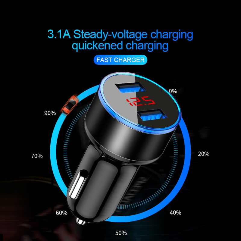 Cargador de coche USB Dual 3.1A con pantalla LED Universal para teléfono móvil cargador de coche para iPhone Xiaomi Samsung Huawei Oneplus tablet