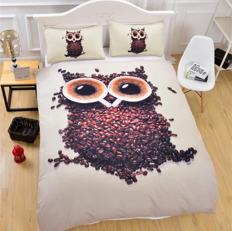 Nueva funda de edredón de búho 3 piezas conjunto de ropa de cama 3d de dibujos animados para niños funda de edredón de algodón y fundas de almohada doble reina tamaño king