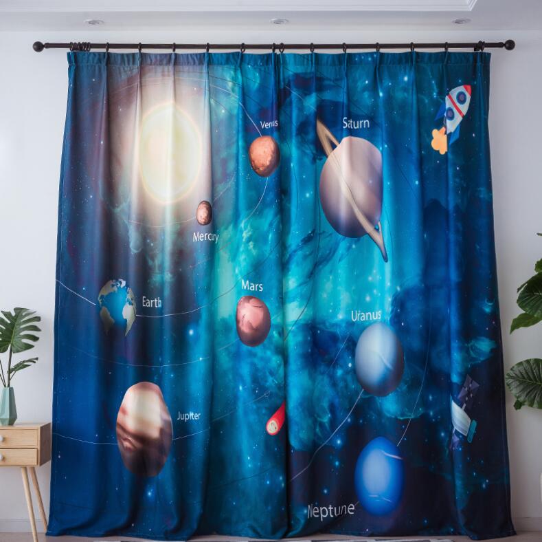 Cortinas 3D Planet Star Blackout para habitación de niños cortinas impresas para dormitorio de niños cortinas de ventana de la habitación del bebé gasa transparente azul