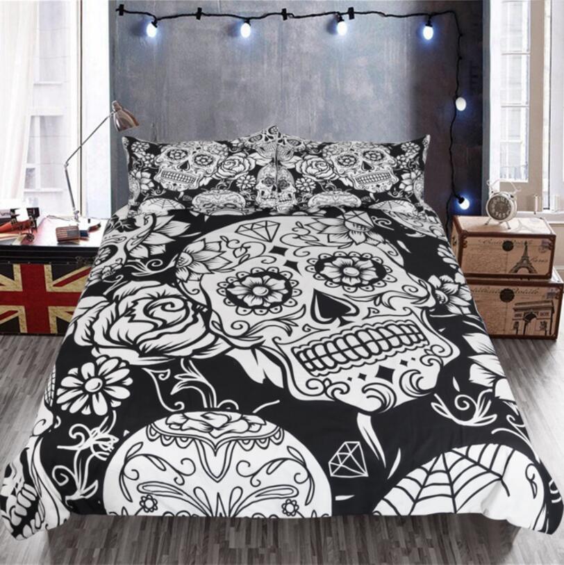 2018 conjunto de ropa de cama de calavera para cama de tamaño King estilo europeo 3D azúcar calavera funda de edredón con funda de almohada US Queen King la cama bedline