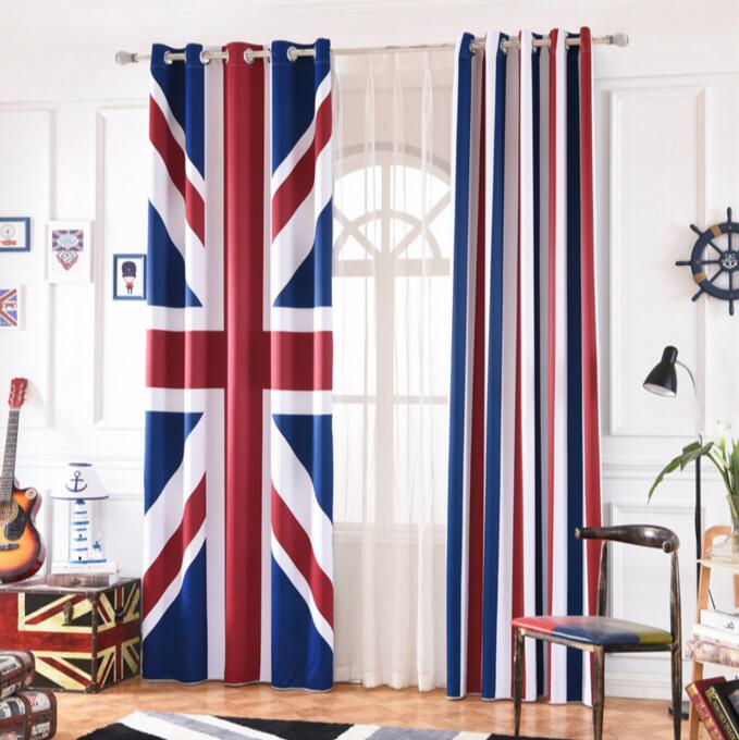 INS dibujos animados bandera británica rayas cortinas opacas para habitación de niños cortina impresa sala de estar dormitorio ventana tratamiento dormitorio