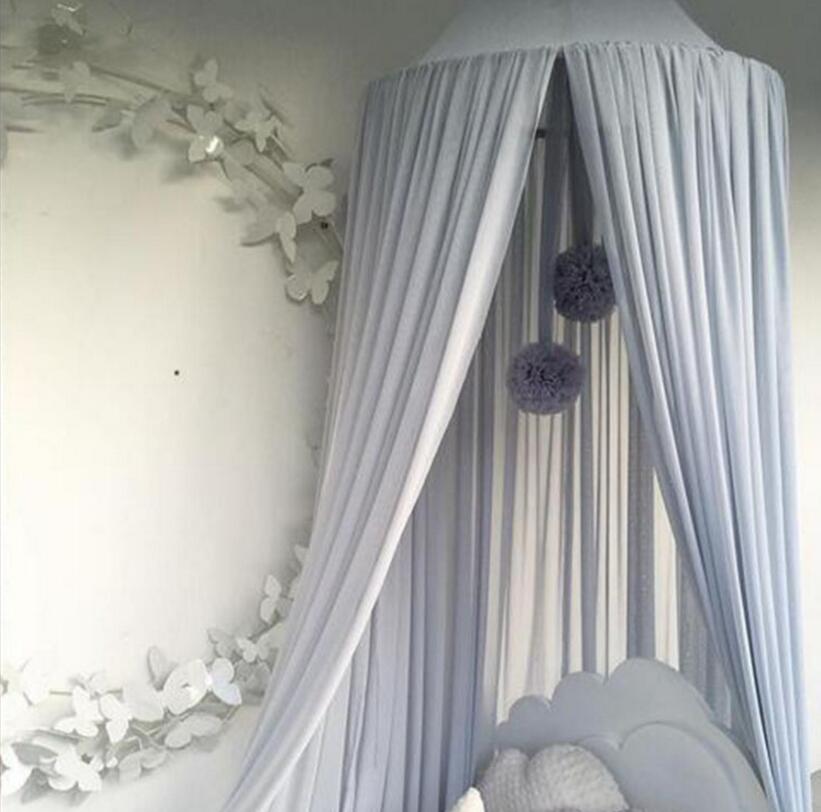 INS nórdico niños ropa de cama redonda cúpula cama dosel algodón Lino mosquitera cortina para habitación de niñas