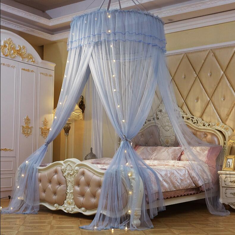 Princesa mosquitera doble cama cortinas cortina de dormir dosel red Full Queen King Size Net 120 cm diamter led regalo Luz