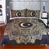 Funda de edredón de moda 3 piezas de Mandala de Bonzing dorado flores estrella Luna negro azul oscuro conjunto de ropa de cama suave cubierta individual cubierta de cama