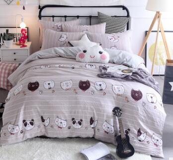 3/4 piezas de dibujos animados impreso ropa de cama 100% algodón doble rey tamaño rosa azul buho edredón cubierta de dibujos animados sábana de cama ropa de cama