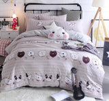 3/4 piezas de dibujos animados impreso ropa de cama 100% algodón doble rey tamaño rosa azul buho edredón cubierta de dibujos animados sábana de cama ropa de cama