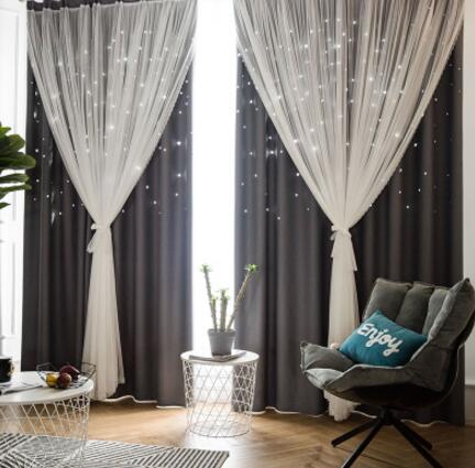 Nórdico Ins moderno tul + cortinas dobles negras con StarTassel alto negro persianas cortinas de ventana para sala de estar