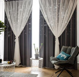 Nórdico Ins moderno tul + cortinas dobles negras con StarTassel alto negro persianas cortinas de ventana para sala de estar