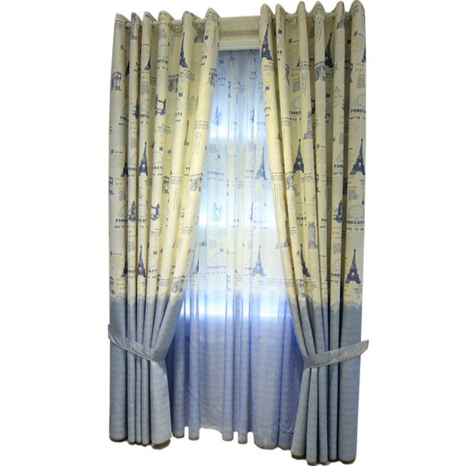 Cortina de ventana personalizada con estampado de dibujos animados Mediterráneo azul para sala de estar tul dormitorio algodón Lino Semi-sombra