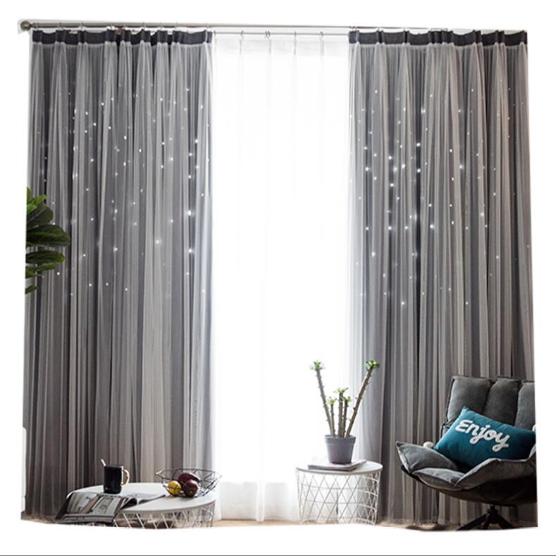 Nórdico Ins moderno tul + cortinas dobles negras con StarTassel alto negro persianas cortinas de ventana para sala de estar