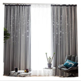 Nórdico Ins moderno tul + cortinas dobles negras con StarTassel alto negro persianas cortinas de ventana para sala de estar