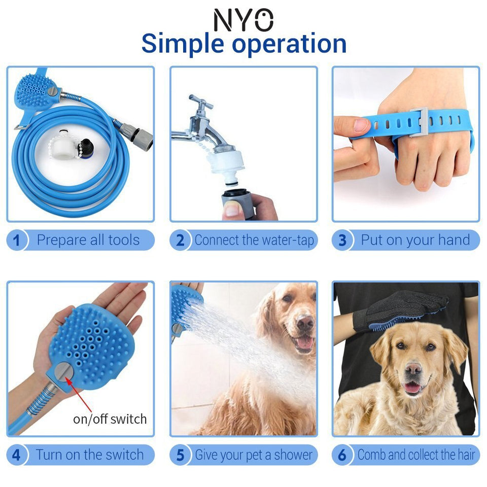 Pet baño ducha espray perro gato masaje cabeza aseo herramienta con guante de aseo para cachorro perro gato lavado mascota suministros