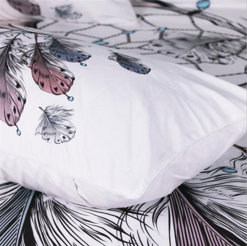 Juego de cama de atrapasueños de luna de 3 piezas Juego de edredón de plumas de tamaño Queen juego de cama blanca conjunto de ropa de cama de diseño de mejor regalo