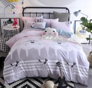 3/4 piezas de dibujos animados impreso ropa de cama 100% algodón doble rey tamaño rosa azul buho edredón cubierta de dibujos animados sábana de cama ropa de cama