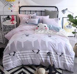 3/4 piezas de dibujos animados impreso ropa de cama 100% algodón doble rey tamaño rosa azul buho edredón cubierta de dibujos animados sábana de cama ropa de cama
