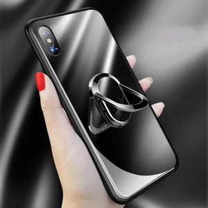 Funda magnética de lujo de marcas Funda Original de cristal para iphone x 6 6 s Funda trasera 8 7 Plus con soporte de anillo de dedo