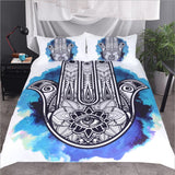 Funda de edredón de mano Hamsa 3 piezas de moda con funda de almohada blanca con azul oscuro juego de cama Vintage suave funda de edredón de microfibra conjunto