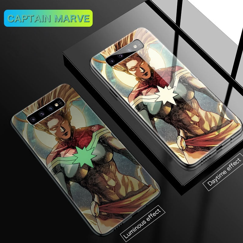 El capitán Marvel Hombre de Hierro Batman luminosa de caso de teléfono para Samsung Galaxy S8 S9 S10 e 5G Plus 8 9 10 cubierta Coque Funda